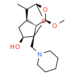 ChemSpider 2D Image | (1R,3R,4S,6S,7S,8R)-8-Methoxy-10-methyl-3-(1-piperidinylmethyl)-2,9-dioxatricyclo[4.3.1.0~3,7~]decan-4-ol | C16H27NO4