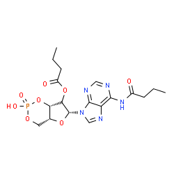 ChemSpider 2D Image | (4aR,6R,7aS)-6-[6-(Butyrylamino)-9H-purin-9-yl]-2-hydroxy-2-oxidotetrahydro-4H-furo[3,2-d][1,3,2]dioxaphosphinin-7-yl butyrate | C18H24N5O8P