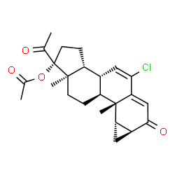 ChemSpider 2D Image | (1R,3aR,3bR,7aS,8aS,8bS,8cS,10aR)-1-Acetyl-5-chloro-8b,10a-dimethyl-7-oxo-1,2,3,3a,3b,7,7a,8,8a,8b,8c,9,10,10a-tetradecahydrocyclopenta[a]cyclopropa[g]phenanthren-1-yl acetate | C24H29ClO4