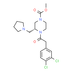 ChemSpider 2D Image | Methyl (3R)-4-[(3,4-dichlorophenyl)acetyl]-3-(1-pyrrolidinylmethyl)-1-piperazinecarboxylate | C19H25Cl2N3O3