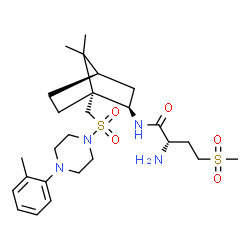 ChemSpider 2D Image | (2S)-2-Amino-N-[(1R,2R,4R)-7,7-dimethyl-1-({[4-(2-methylphenyl)-1-piperazinyl]sulfonyl}methyl)bicyclo[2.2.1]hept-2-yl]-4-(methylsulfonyl)butanamide | C26H42N4O5S2