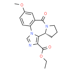 ChemSpider 2D Image | Ethyl (13aR)-7-methoxy-9-oxo-11,12,13,13a-tetrahydro-9H-imidazo[1,5-a]pyrrolo[2,1-c][1,4]benzodiazepine-1-carboxylate | C18H19N3O4