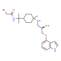 ChemSpider 2D Image | 2-Bromo-N-[2-(4-{[(2R)-2-hydroxy-3-(1H-indol-4-yloxy)propyl]amino}-4-methylcyclohexyl)-2-propanyl]acetamide | C23H34BrN3O3