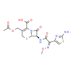 ChemSpider 2D Image | (6S,7R)-3-(Acetoxymethyl)-7-{[(2Z)-2-(2-amino-1,3-thiazol-4-yl)-2-(methoxyimino)acetyl]amino}-8-oxo-5-thia-1-azabicyclo[4.2.0]oct-2-ene-2-carboxylic acid | C16H17N5O7S2