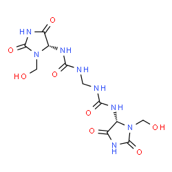ChemSpider 2D Image | 1,1'-Methylenebis{3-[(4R)-3-(hydroxymethyl)-2,5-dioxo-4-imidazolidinyl]urea} | C11H16N8O8