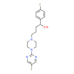 ChemSpider 2D Image | (1R)-1-(4-Fluorophenyl)-4-[4-(5-fluoro-2-pyrimidinyl)-1-piperazinyl]-1-butanol | C18H22F2N4O