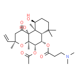ChemSpider 2D Image | (3R,4aR,5S,6S,6aS,10S,10aR,10bR)-5-Acetoxy-10,10b-dihydroxy-3,4a,7,7,10a-pentamethyl-1-oxo-3-vinyldodecahydro-1H-benzo[f]chromen-6-yl N,N-dimethyl-beta-alaninate | C27H43NO8