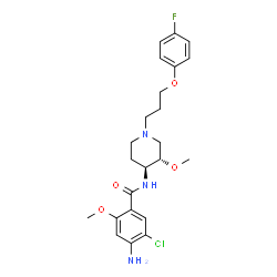 ChemSpider 2D Image | 4-Amino-5-chloro-N-{(3S,4S)-1-[3-(4-fluorophenoxy)propyl]-3-methoxy-4-piperidinyl}-2-methoxybenzamide | C23H29ClFN3O4