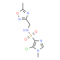 ChemSpider 2D Image | 5-Chloro-1-methyl-N-[(5-methyl-1,2,4-oxadiazol-3-yl)methyl]-1H-imidazole-4-sulfonamide | C8H10ClN5O3S