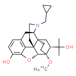 ChemSpider 2D Image | (5alpha,6beta,14beta,18R)-17-(Cyclopropylmethyl)-18-(2-hydroxy-2-propanyl)-6-[(~11~C)methyloxy]-18,19-dihydro-4,5-epoxy-6,14-ethenomorphinan-3-ol | C2511CH35NO4