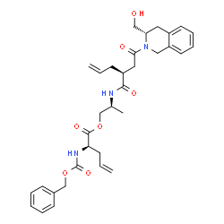 ChemSpider 2D Image | (2S)-2-{[(2R)-2-{2-[(3S)-3-(Hydroxymethyl)-3,4-dihydro-2(1H)-isoquinolinyl]-2-oxoethyl}-4-pentenoyl]amino}propyl (2R)-2-{[(benzyloxy)carbonyl]amino}-4-pentenoate | C33H41N3O7