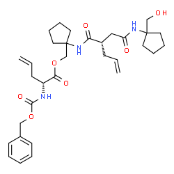 ChemSpider 2D Image | (1-{[(2R)-2-(2-{[1-(Hydroxymethyl)cyclopentyl]amino}-2-oxoethyl)-4-pentenoyl]amino}cyclopentyl)methyl (2R)-2-{[(benzyloxy)carbonyl]amino}-4-pentenoate | C32H45N3O7