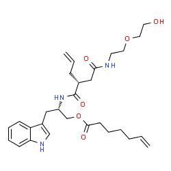 ChemSpider 2D Image | (2S)-2-{[(2R)-2-(2-{[2-(2-Hydroxyethoxy)ethyl]amino}-2-oxoethyl)-4-pentenoyl]amino}-3-(1H-indol-3-yl)propyl 6-heptenoate | C29H41N3O6