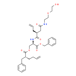 ChemSpider 2D Image | (2R)-3-(Benzyloxy)-2-{[(2R)-2-(2-{[2-(2-hydroxyethoxy)ethyl]amino}-2-oxoethyl)-4-pentenoyl]amino}-3-oxopropyl (2R)-2-benzyl-5-hexenoate | C34H44N2O8