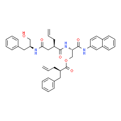 ChemSpider 2D Image | (2S)-2-{[(2R)-2-(2-{[(2S)-1-Hydroxy-3-phenyl-2-propanyl]amino}-2-oxoethyl)-4-pentenoyl]amino}-3-(2-naphthylamino)-3-oxopropyl (2R)-2-benzyl-4-pentenoate | C41H45N3O6