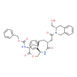 ChemSpider 2D Image | Benzyl [(3R,6R,11R)-6-{2-[(3S)-3-(hydroxymethyl)-3,4-dihydro-2(1H)-isoquinolinyl]-2-oxoethyl}-5,12-dioxo-3-phenyl-1-oxa-4-azacyclododec-8-en-11-yl]carbamate | C36H39N3O7
