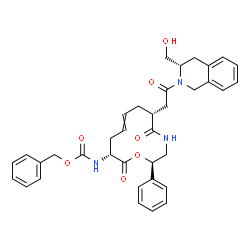ChemSpider 2D Image | Benzyl [(2R,6R,11R)-6-{2-[(3S)-3-(hydroxymethyl)-3,4-dihydro-2(1H)-isoquinolinyl]-2-oxoethyl}-5,12-dioxo-2-phenyl-1-oxa-4-azacyclododec-8-en-11-yl]carbamate | C36H39N3O7