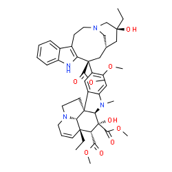 ChemSpider 2D Image | Dimethyl (2beta,3beta,4beta,5alpha,12beta,19alpha)-15-[(13S,15S,17S)-17-ethyl-17-hydroxy-13-(methoxycarbonyl)-1,11-diazatetracyclo[13.3.1.0~4,12~.0~5,10~]nonadeca-4(12),5,7,9-tetraen-13-yl]-3-hydroxy-
16-methoxy-1-methyl-6,7-didehydroaspidospermidine-3,4-dicarboxylate | C46H58N4O9