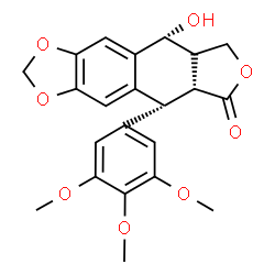 ChemSpider 2D Image | (5R,5aR,9R)-9-Hydroxy-5-(3,4,5-trimethoxyphenyl)-5,8,8a,9-tetrahydrofuro[3',4':6,7]naphtho[2,3-d][1,3]dioxol-6(5aH)-one | C22H22O8