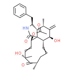 ChemSpider 2D Image | (3S,3aR,4S,6S,6aR,10S,12S,15R,15aR)-3-Benzyl-6,12-dihydroxy-4,10,12-trimethyl-5-methylene-1,11-dioxo-2,3,3a,4,5,6,6a,9,10,11,12,15-dodecahydro-1H-cycloundeca[d]isoindol-15-yl acetate | C30H37NO6