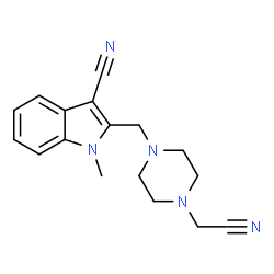 ChemSpider 2D Image | Indole-3-carbonitrile, 2-(4-cyanomethyl-1-piperazinylmethyl)-1-methyl- | C17H19N5