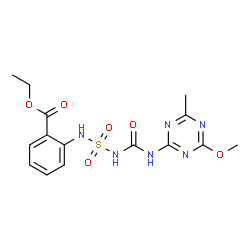 ChemSpider 2D Image | Benzoic acid, 2-[[[[[(4-methoxy-6-methyl-1,3,5-triazin-2-yl)amino]carbonyl]amino]sulfonyl]amino]-, ethyl ester | C15H18N6O6S