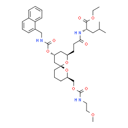 ChemSpider 2D Image | Ethyl N-{3-[(2R,4R,6S,8R)-8-({[(2-methoxyethyl)carbamoyl]oxy}methyl)-4-{[(1-naphthylmethyl)carbamoyl]oxy}-1,7-dioxaspiro[5.5]undec-2-yl]propanoyl}-L-leucinate | C37H53N3O10