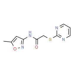 ChemSpider 2D Image | N-(5-Methyl-1,2-oxazol-3-yl)-2-(2-pyrimidinylsulfanyl)acetamide | C10H10N4O2S