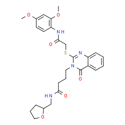 ChemSpider 2D Image | 4-[2-({2-[(2,4-Dimethoxyphenyl)amino]-2-oxoethyl}sulfanyl)-4-oxo-3(4H)-quinazolinyl]-N-(tetrahydro-2-furanylmethyl)butanamide | C27H32N4O6S