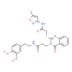 ChemSpider 2D Image | N-[2-(3,4-Dimethoxyphenyl)ethyl]-3-[2-({2-[(5-methyl-1,2-oxazol-3-yl)amino]-2-oxoethyl}sulfanyl)-4-oxo-3(4H)-quinazolinyl]propanamide | C27H29N5O6S
