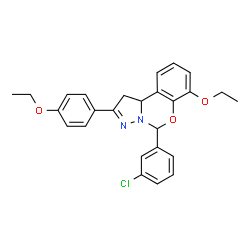 ChemSpider 2D Image | 5-(3-Chlorophenyl)-7-ethoxy-2-(4-ethoxyphenyl)-1,10b-dihydropyrazolo[1,5-c][1,3]benzoxazine | C26H25ClN2O3