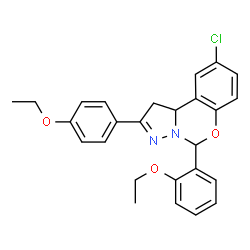 ChemSpider 2D Image | 9-Chloro-5-(2-ethoxyphenyl)-2-(4-ethoxyphenyl)-1,10b-dihydropyrazolo[1,5-c][1,3]benzoxazine | C26H25ClN2O3