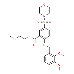 ChemSpider 2D Image | 2-[(2,3-Dimethoxybenzyl)sulfanyl]-N-(2-methoxyethyl)-5-(4-morpholinylsulfonyl)benzamide | C23H30N2O7S2