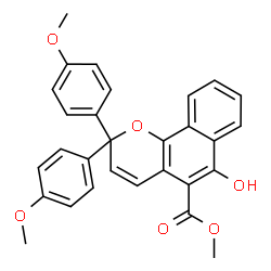 ChemSpider 2D Image | Methyl 6-hydroxy-2,2-bis(4-methoxyphenyl)-2H-benzo[h]chromene-5-carboxylate | C29H24O6