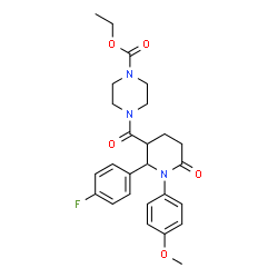 ChemSpider 2D Image | Ethyl 4-{[2-(4-fluorophenyl)-1-(4-methoxyphenyl)-6-oxo-3-piperidinyl]carbonyl}-1-piperazinecarboxylate | C26H30FN3O5