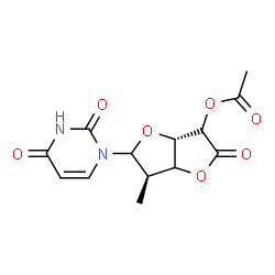 ChemSpider 2D Image | (3aS,6R)-5-(2,4-Dioxo-3,4-dihydro-1(2H)-pyrimidinyl)-6-methyl-2-oxohexahydrofuro[3,2-b]furan-3-yl acetate | C13H14N2O7