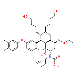 ChemSpider 2D Image | Methyl [(1R,2R,6S,6aS,11bS,11cS)-6a-(allyloxy)-10-(3,4-dimethylphenoxy)-4-(ethoxyimino)-1,2-bis(4-hydroxybutyl)-1,2,4,5,6,6a,11b,11c-octahydrobenzo[kl]xanthen-6-yl]propylcarbamate | C42H58N2O8