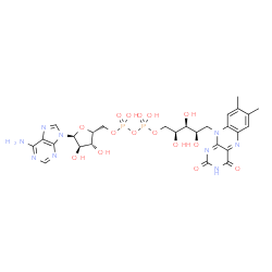 ChemSpider 2D Image | [[(2R,3R,4R,5S)-5-(6-aminopurin-9-yl)-3,4-dihydroxy-tetrahydrofuran-2-yl]methoxy-hydroxy-phosphoryl] [(2S,3S,4R)-5-(7,8-dimethyl-2,4-dioxo-benzo[g]pteridin-10-yl)-2,3,4-trihydroxy-pentyl] hydrogen phosphate | C27H33N9O15P2