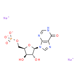 ChemSpider 2D Image | Disodium 9-(5-O-phosphonato-beta-D-xylofuranosyl)-1,9-dihydro-6H-purin-6-one | C10H11N4Na2O8P