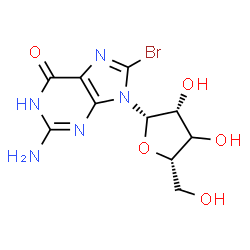 ChemSpider 2D Image | 2-Amino-8-bromo-9-[(3xi)-beta-L-threo-pentofuranosyl]-1,9-dihydro-6H-purin-6-one | C10H12BrN5O5