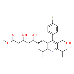 ChemSpider 2D Image | Methyl 7-[4-(4-fluorophenyl)-5-(hydroxymethyl)-2,6-diisopropyl-3-pyridinyl]-3,5-dihydroxy-6-heptenoate | C26H34FNO5