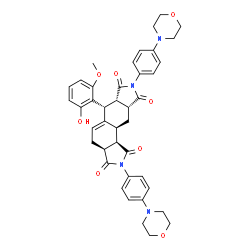ChemSpider 2D Image | (3aS,6R,6aS,9aR,10aS,10bR)-6-(2-Hydroxy-6-methoxyphenyl)-2,8-bis[4-(4-morpholinyl)phenyl]-3a,4,6,6a,9a,10,10a,10b-octahydroisoindolo[5,6-e]isoindole-1,3,7,9(2H,8H)-tetrone | C41H42N4O8