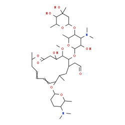 ChemSpider 2D Image | [6-({5-[(4,5-Dihydroxy-4,6-dimethyltetrahydro-2H-pyran-2-yl)oxy]-4-(dimethylamino)-3-hydroxy-6-methyltetrahydro-2H-pyran-2-yl}oxy)-10-{[5-(dimethylamino)-6-methyltetrahydro-2H-pyran-2-yl]oxy}-4-hydrox
y-5-methoxy-9,16-dimethyl-2-oxooxacyclohexadeca-11,13-dien-7-yl]acetaldehyde | C43H74N2O14