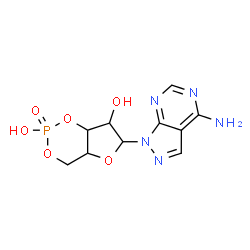 ChemSpider 2D Image | 6-(4-Amino-1H-pyrazolo[3,4-d]pyrimidin-1-yl)tetrahydro-4H-furo[3,2-d][1,3,2]dioxaphosphinine-2,7-diol 2-oxide | C10H12N5O6P