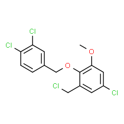 ChemSpider 2D Image | 5-Chloro-1-(chloromethyl)-2-[(3,4-dichlorobenzyl)oxy]-3-methoxybenzene | C15H12Cl4O2