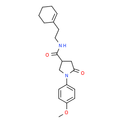ChemSpider 2D Image | N-[2-(1-Cyclohexen-1-yl)ethyl]-1-(4-methoxyphenyl)-5-oxo-3-pyrrolidinecarboxamide | C20H26N2O3