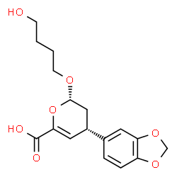 ChemSpider 2D Image | (2S,4S)-4-(1,3-Benzodioxol-5-yl)-2-(4-hydroxybutoxy)-3,4-dihydro-2H-pyran-6-carboxylic acid | C17H20O7