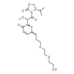 ChemSpider 2D Image | (4S)-3-{(2S)-2-[(2R)-6-{3-[2-(2-Hydroxyethoxy)ethoxy]propylidene}-3-oxo-3,6-dihydro-2H-pyran-2-yl]-2-methoxyacetyl}-4-isopropyl-1,3-oxazolidin-2-one | C21H31NO9