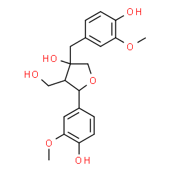 ChemSpider 2D Image | 3-(4-Hydroxy-3-methoxybenzyl)-5-(4-hydroxy-3-methoxyphenyl)-4-(hydroxymethyl)tetrahydro-3-furanol | C20H24O7