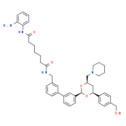 ChemSpider 2D Image | N-(2-Aminophenyl)-N'-({3'-[(2R,4S,6R)-4-[4-(hydroxymethyl)phenyl]-6-(1-piperidinylmethyl)-1,3-dioxan-2-yl]-3-biphenylyl}methyl)heptanediamide | C43H52N4O5